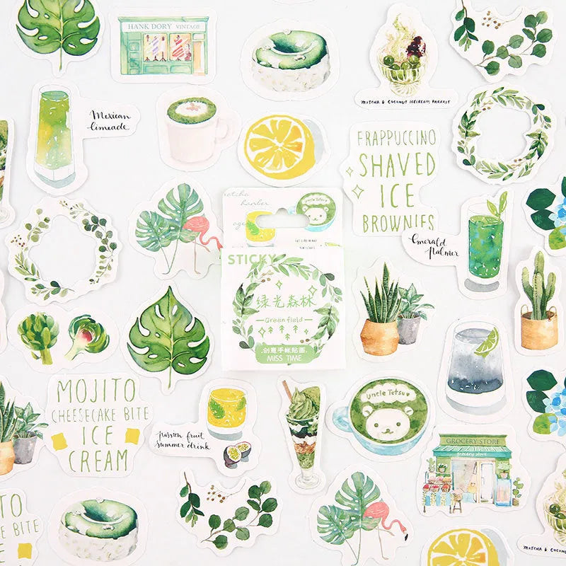 Set of 46 small decorative stickers with cartoon patterns for journal and scrapbook crafts
