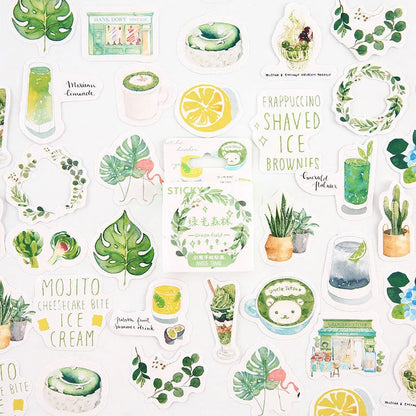 Set of 46 small decorative stickers with cartoon patterns for journal and scrapbook crafts