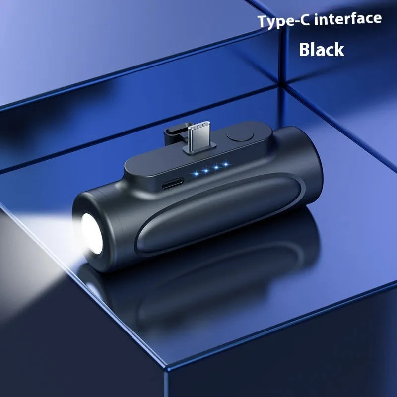 Black Creative Power Bank Glare Flashlight showing 5000mAh capacity and LED light, size 83x27x41mm