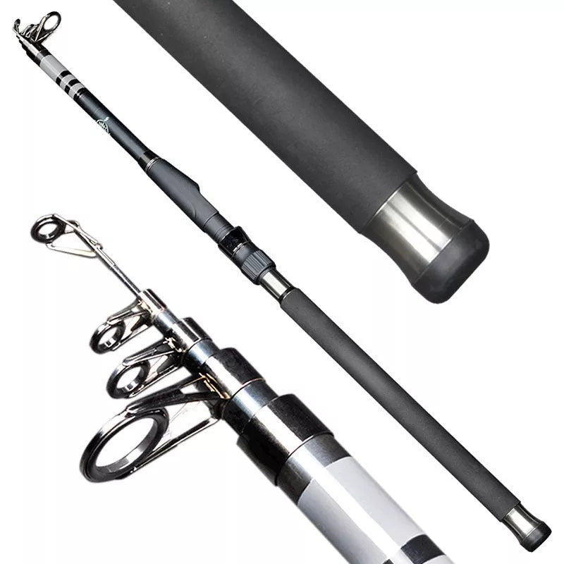 Stainless Steel Retractable Long-range Fishing Rod in black, lengths 2.4m to 3.6m