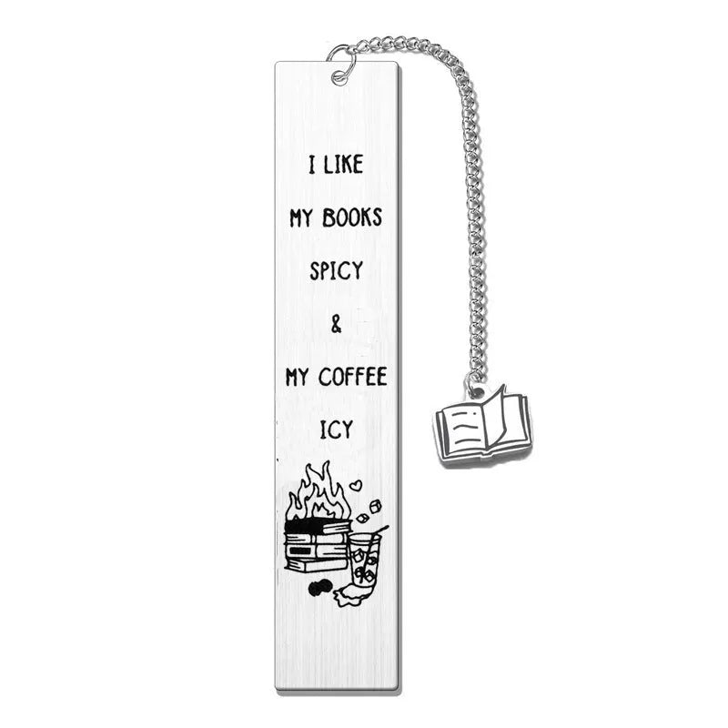 Stainless steel bookmark with tassel, 13cm long, showing metal construction and colour options