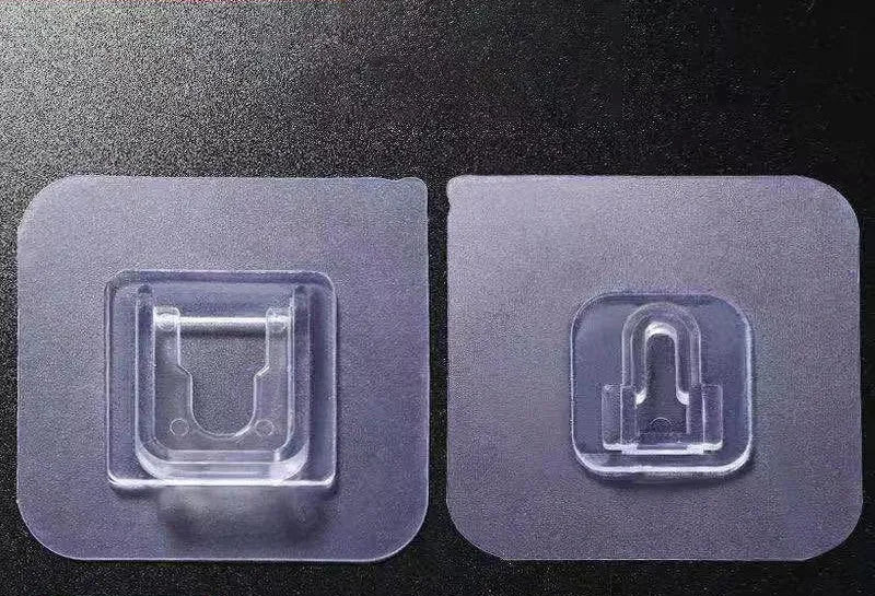 Transparent plastic adhesive snap button hook with double-sided patch, 10kg load, no punching.