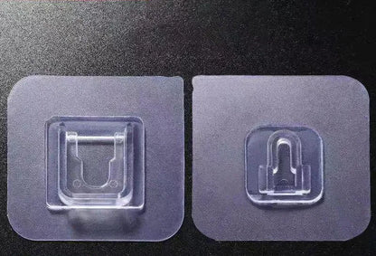 Transparent plastic adhesive snap button hook with double-sided patch, 10kg load, no punching.
