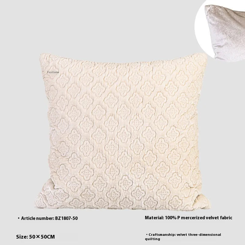 Brown gold antique style quilted cushion pillow showing three-dimensional quilting pattern and feather velvet filler