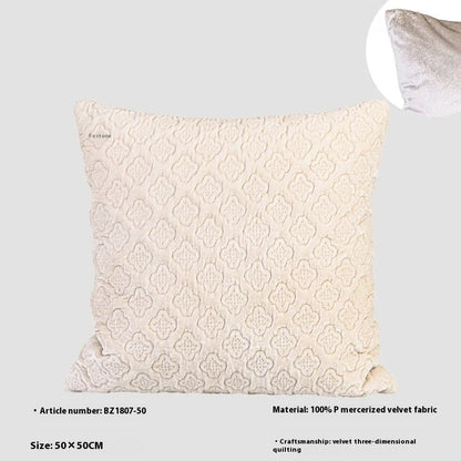 Brown gold antique style quilted cushion pillow showing three-dimensional quilting pattern and feather velvet filler