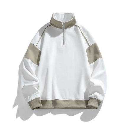 Men's hooded corduroy sweatshirt with drop shoulder design and loose lapels in beige colour