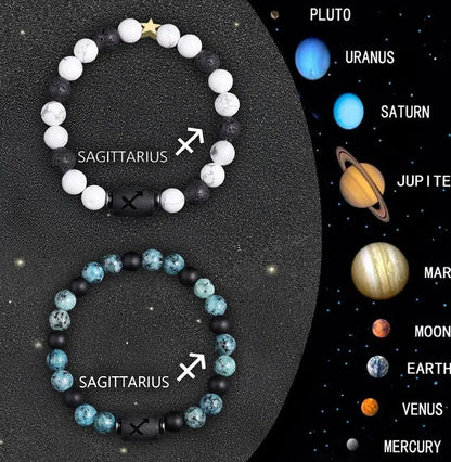 Twelve Zodiac Sign beaded bracelet set with natural stone beads and stainless steel clasp on wrist