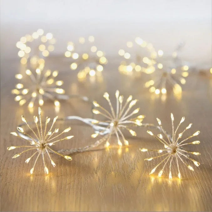 Dandelion LED solar fireworks lamp, 6.25m flower shape, 10 fireworks, 100 or 200 LED, warm white or colourful