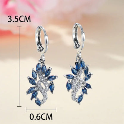 Women's platinum sapphire blue alloy earrings with simple minority styling