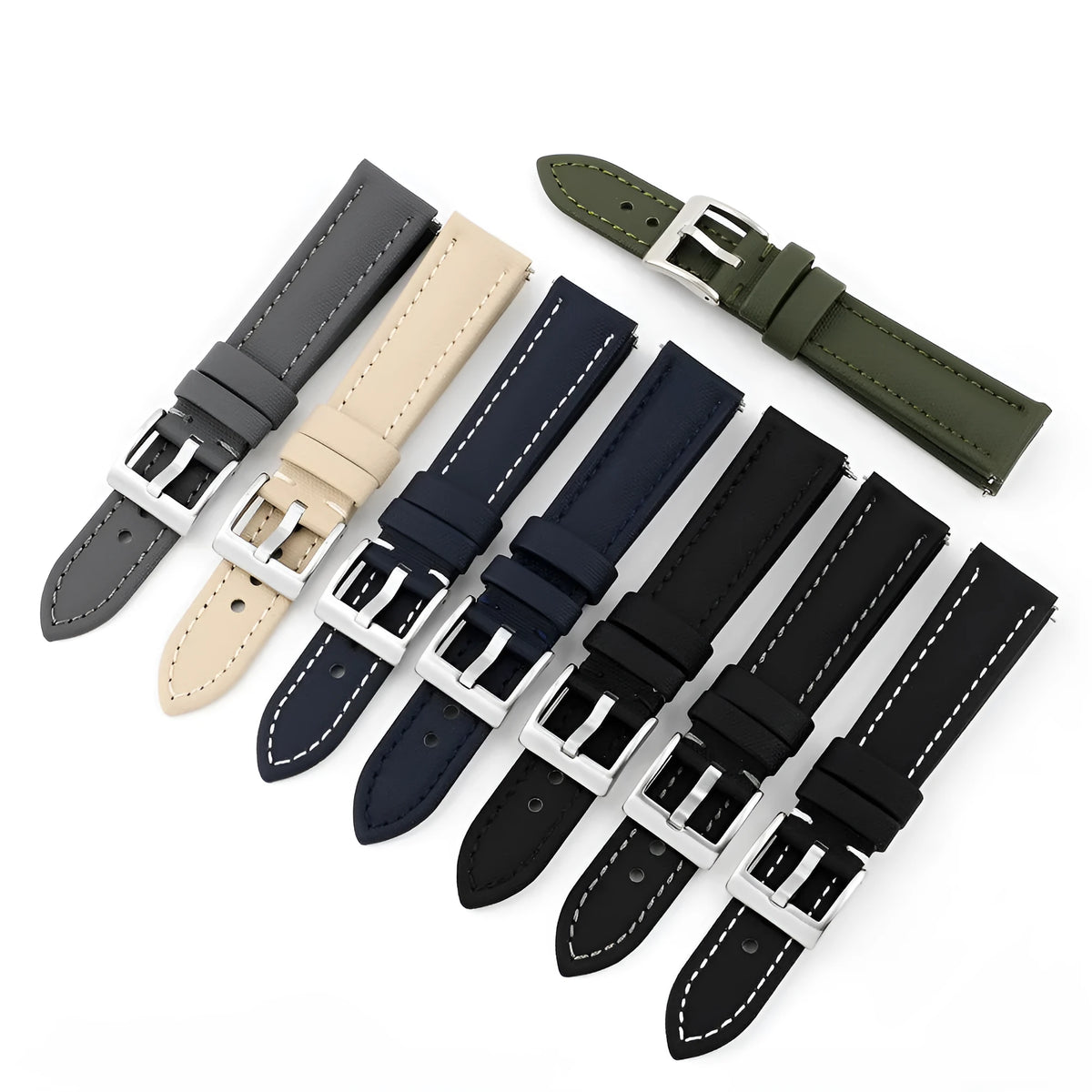 Oxford water-repellent cloth leather watch strap in black, blue, green, grey or beige, 18mm to 22mm width