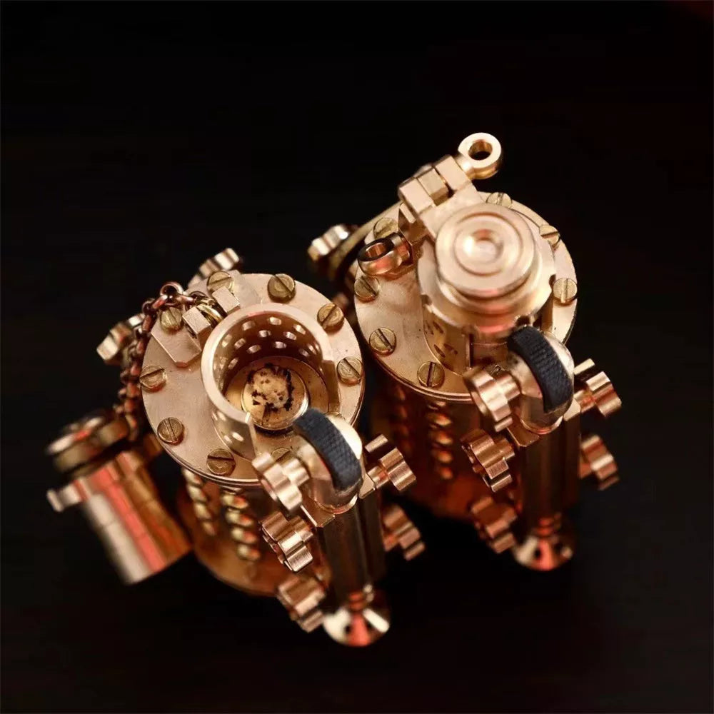 Handmade all copper mechanical punk kerosene lighter with brass color and shaft even style