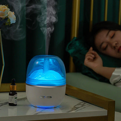 Ultrasonic aromatherapy humidifier with color-changing LED lights, compact and sleek design for home or office use
