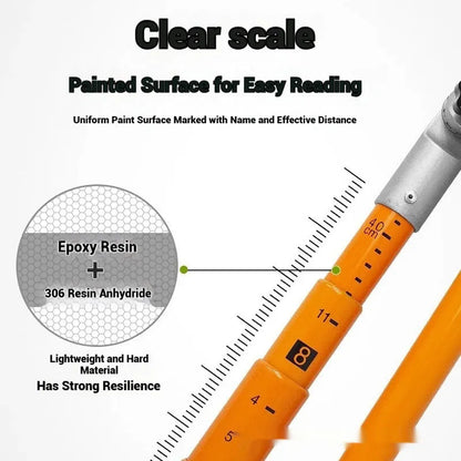 Telescopic truck height measuring rod extended to full length showing measurement scales