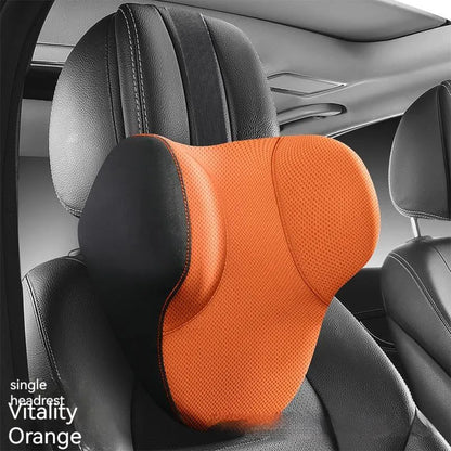 Memory foam car lumbar support pillow and headrest set in knitted fabric with hydrophobic latex filler