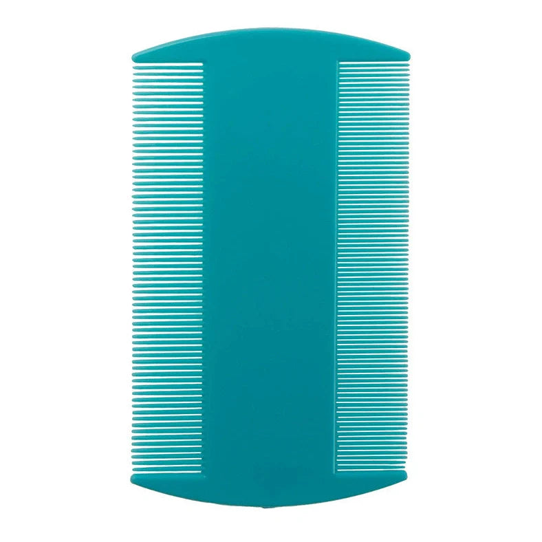 Double-edged fine-toothed plastic flea comb measuring 8cm by 7.5cm in rose red colour