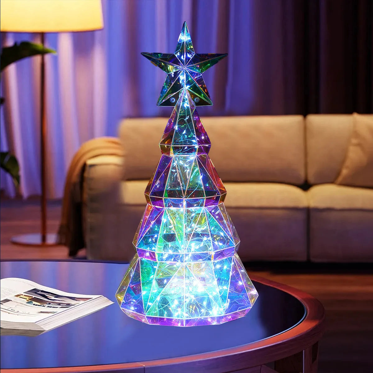 Colourful cartoon Christmas tree decoration with luminous feature, 14.5x4.8x20cm dimensions