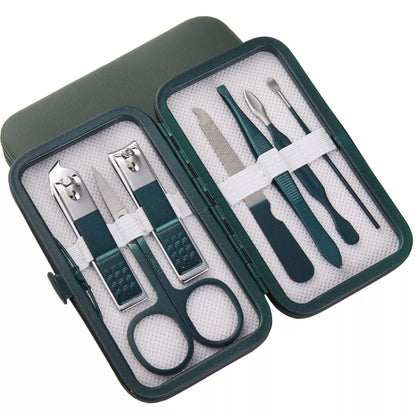 Professional stainless steel manicure set with emerald green case