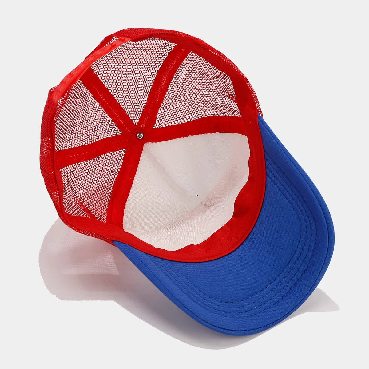 Red and blue colour option baseball cap with dome crown and adjustable strap.