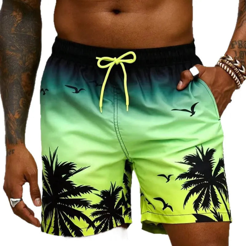 Men's loose fit swimming trunks in ethnic pattern with medium elastic waistband