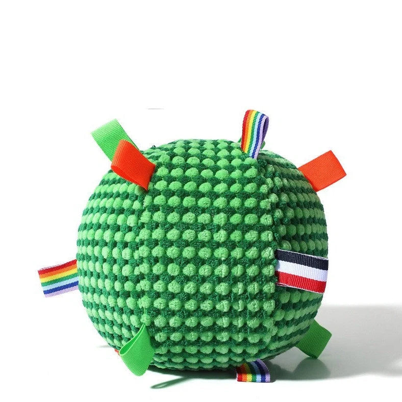 17cm blue and green pineapple lattice dog toy with textured chewing surface