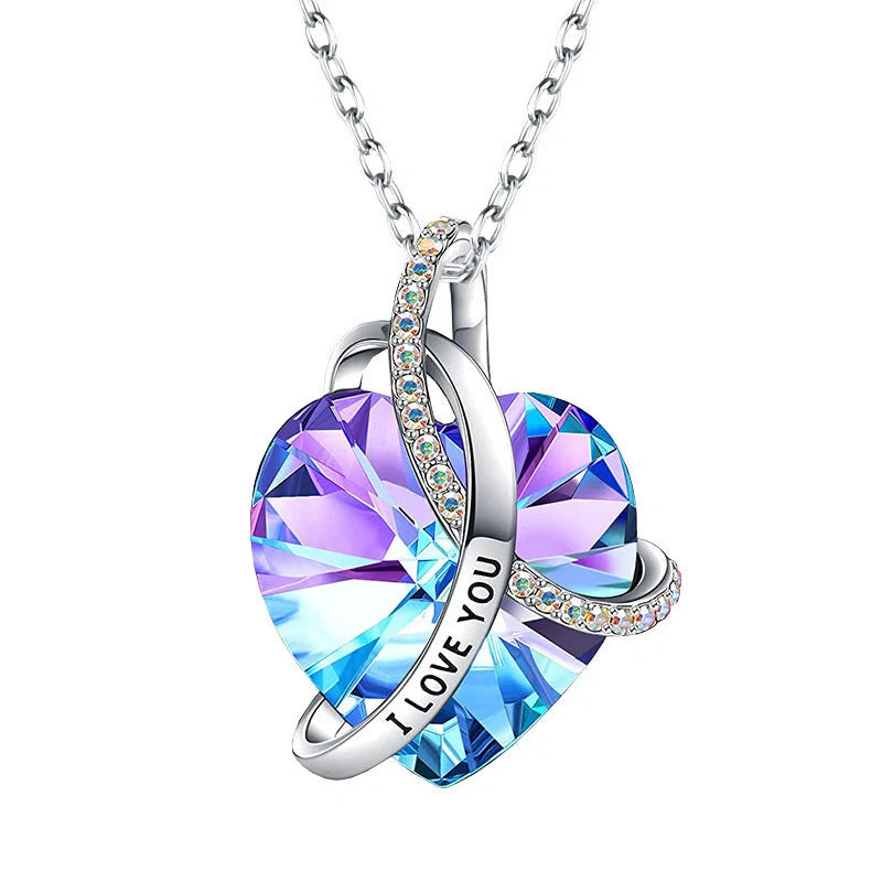 Fashion Love Crystal Heart Necklace with pink amethyst artificial crystal pendant