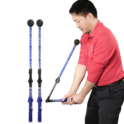 Blue golf swing training aid with shoulder cushion and adjustable angle mechanism for posture correction