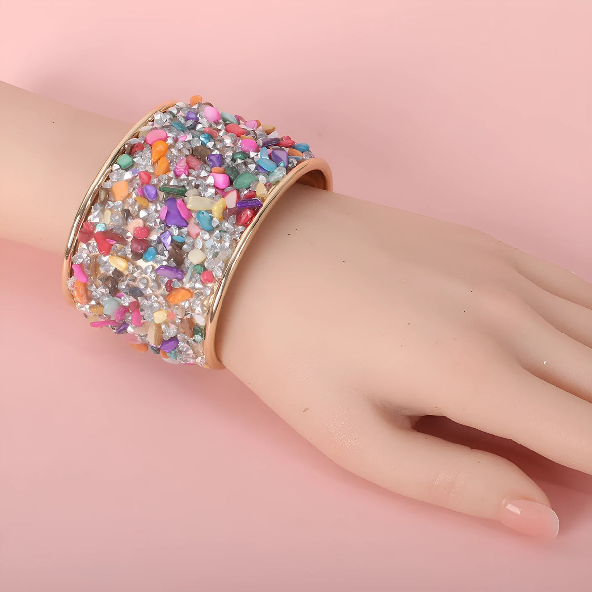 Women's retro C-shaped opening bracelet, wide gravel texture, zinc alloy, electroplated, colour YR3019