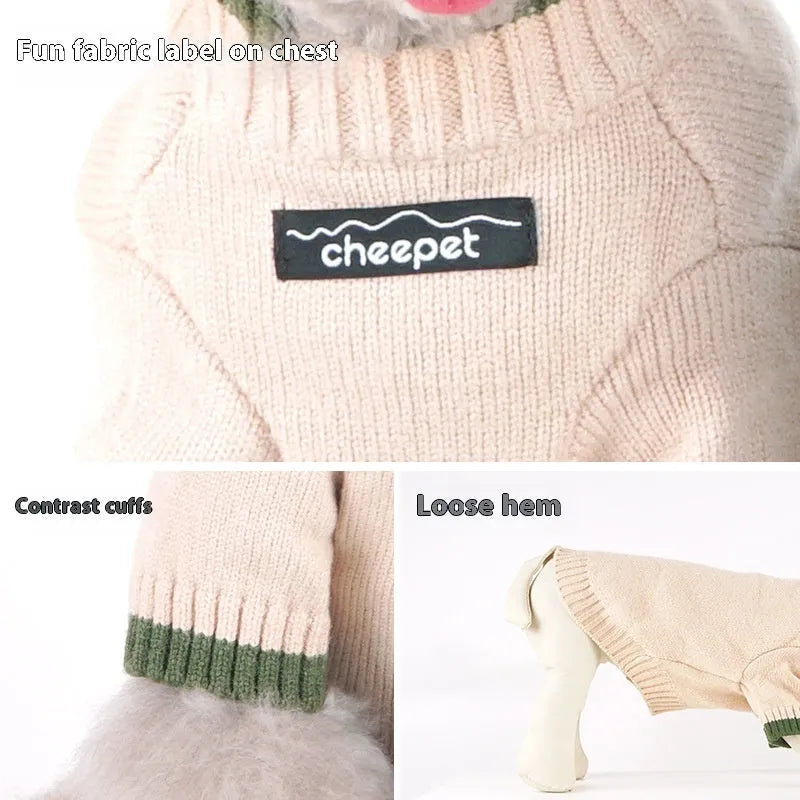 British style wool pet sweater with contrast colour legs for dogs and cats in Crown Blue, Flower Green Yellow, and Yellow Apricot