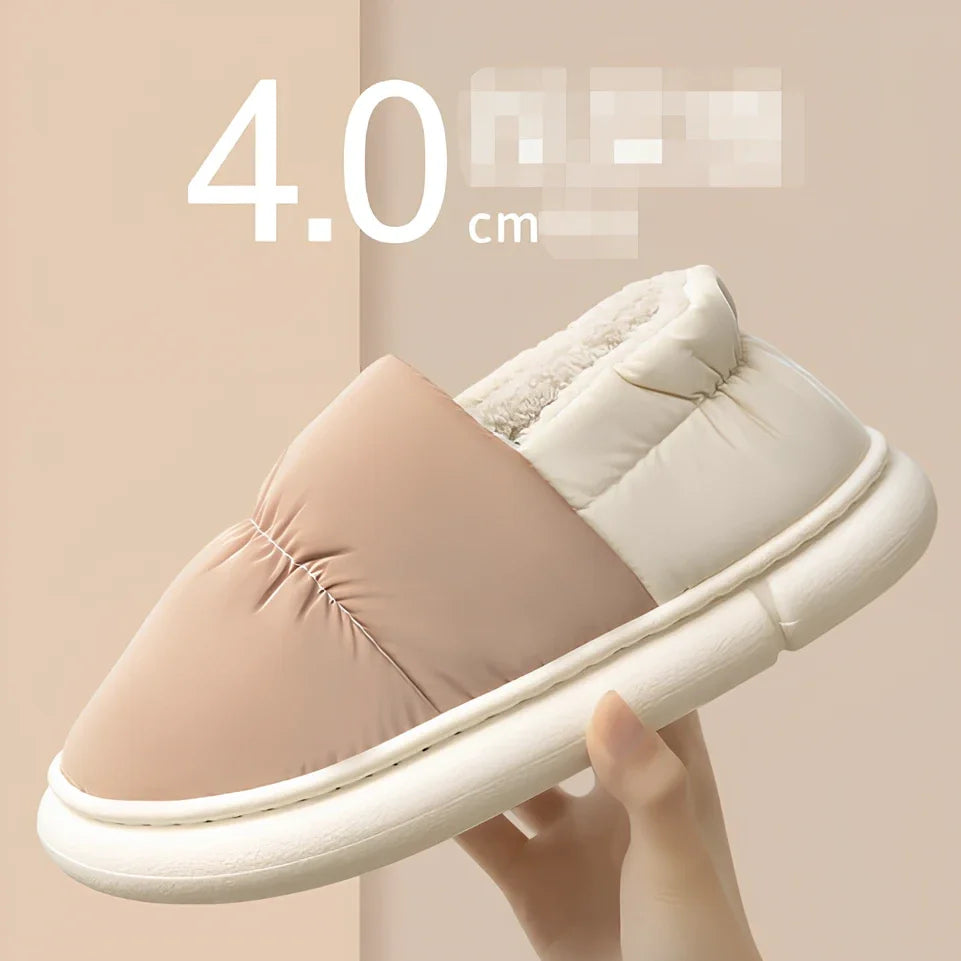 Cotton slippers with flannel uppers, artificial wool lining, and 3.5cm flat EVA soles