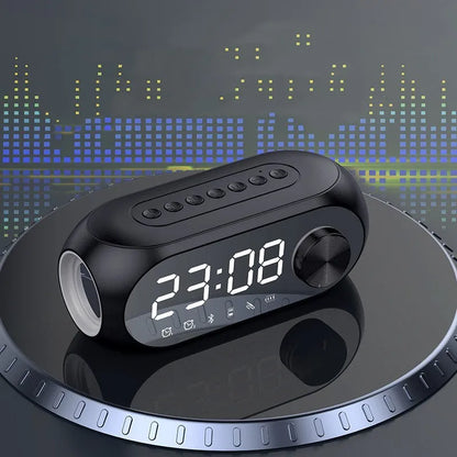 Extra Bass Portable Mini Clock Household speaker in S8 Black, showing compact size and USB port