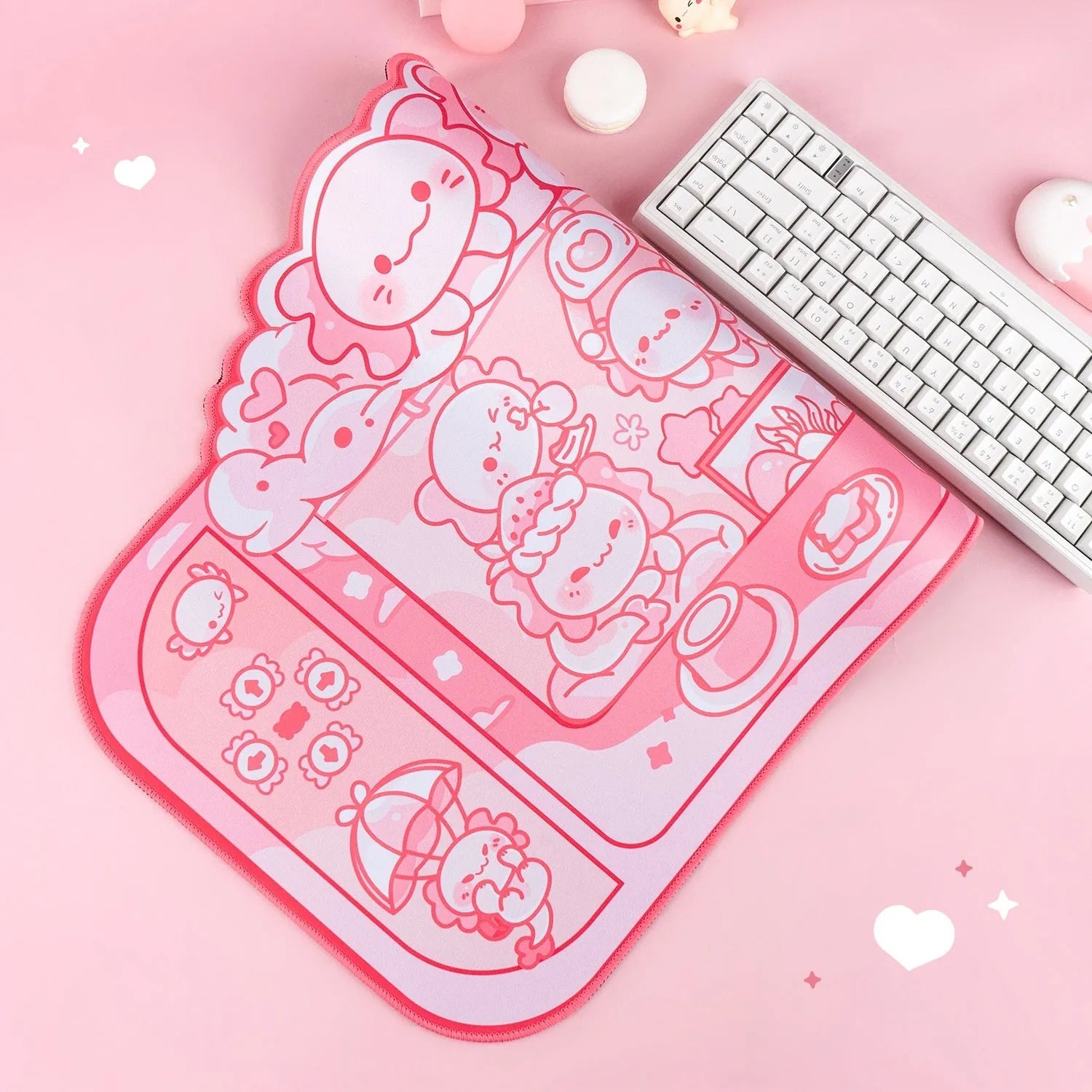 Hexagonal dragon crane machine pattern mouse pad measuring 75 by 40 centimetres with integrated wrist support
