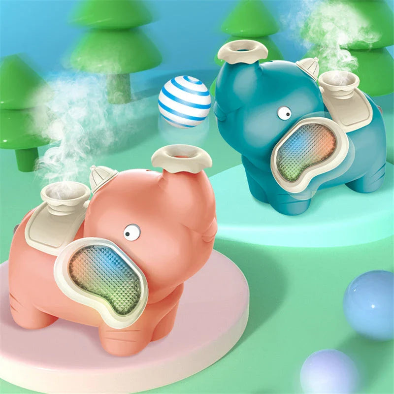 Colorful and interactive elephant-shaped toy with features like water spraying, light-up effects, and musical functions to engage and delight children