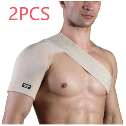 Adjustable skin-colour one-shoulder sports protective strap for weightlifting and running.