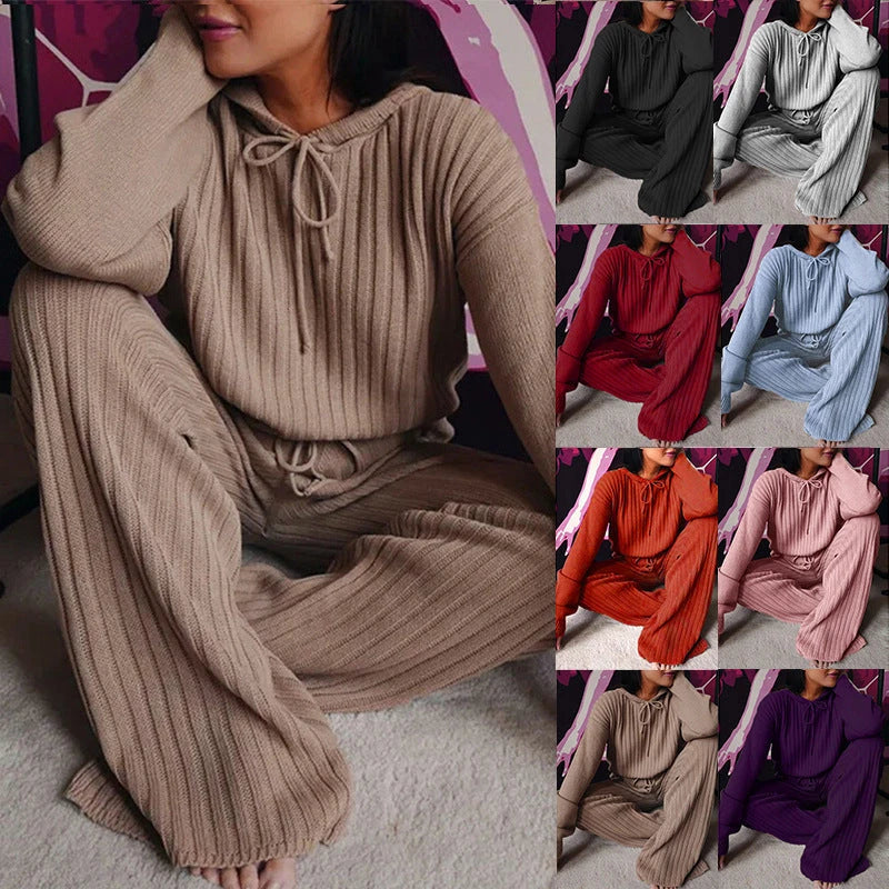 Comfortable Hooded Two-Piece Loungewear Set in various colors and sizes