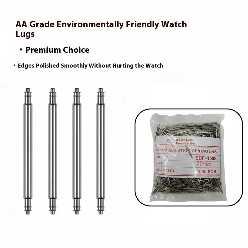 Watch bolt, auricular needle, spring shaft set for watch band replacement and repair in six sizes from 21mm to 26mm, ideal for adjusting metal watch straps with a spring-loaded deployment clasp
