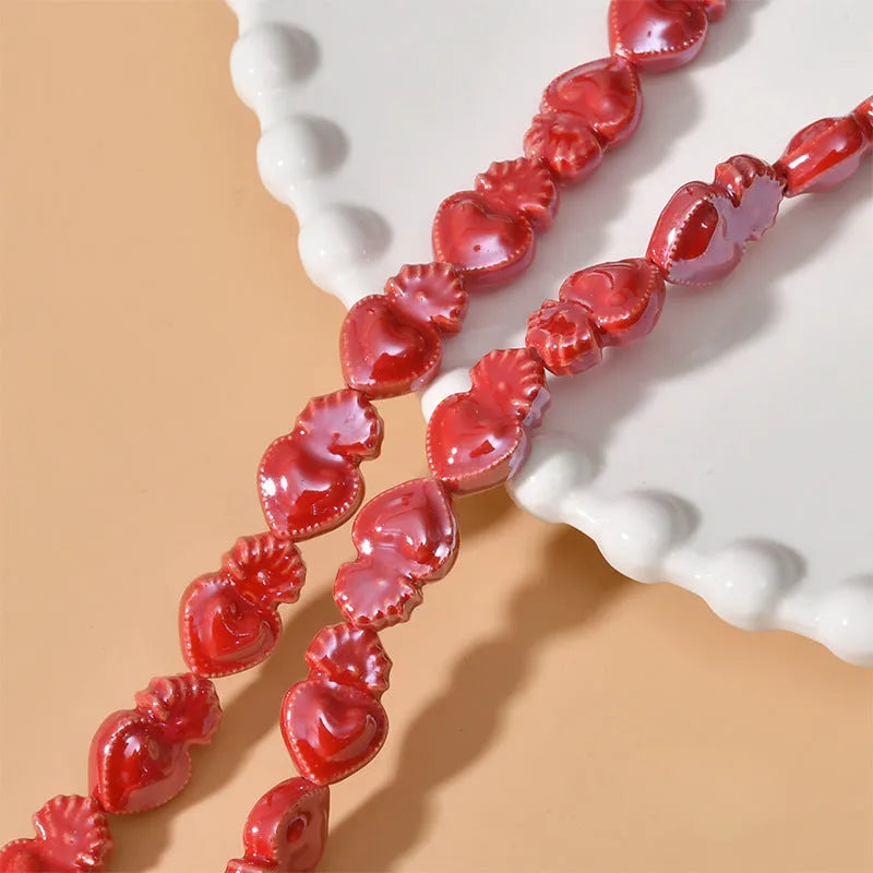 Ceramic heart torch beads in multiple colours for jewellery making, 10x15mm size