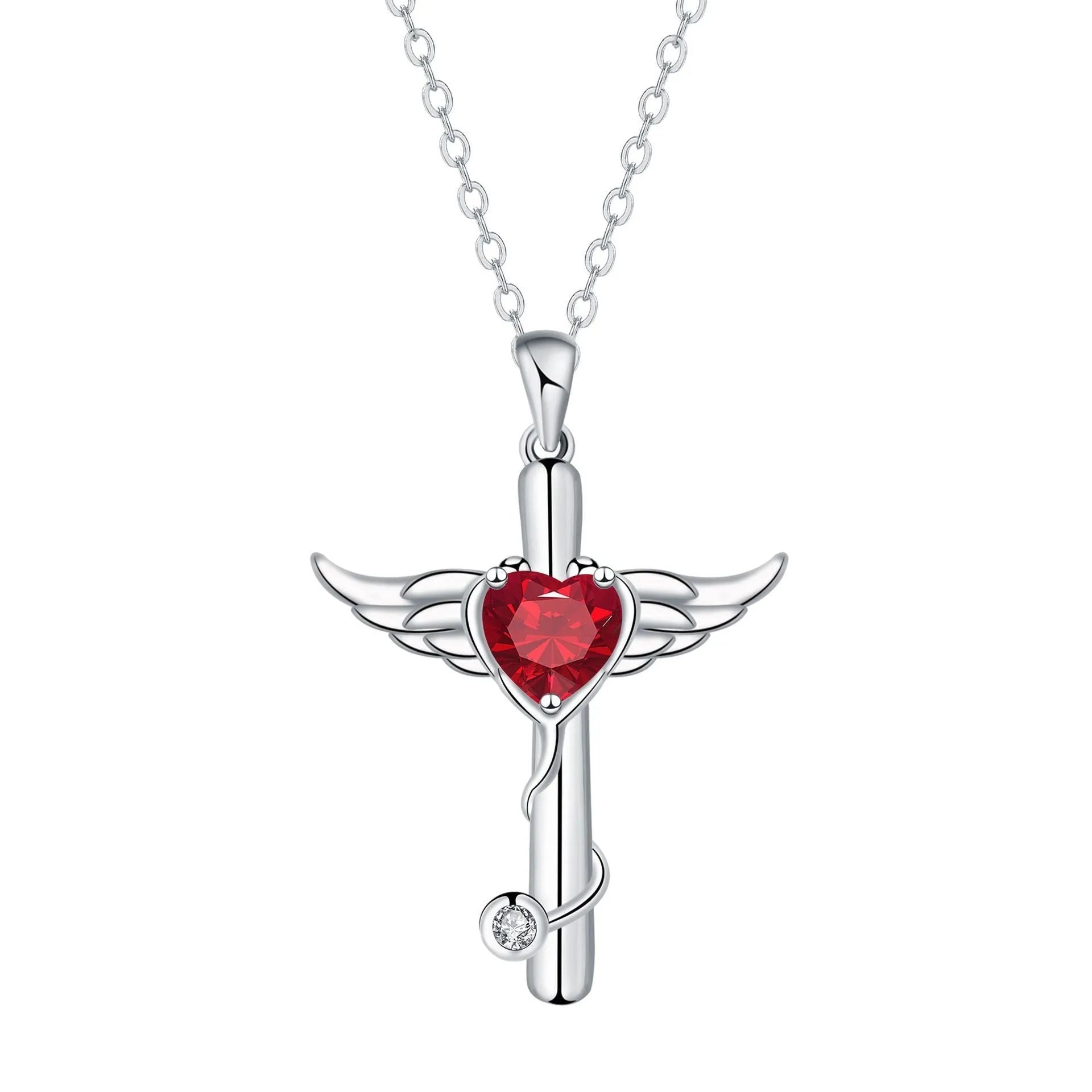 Wings cross stethoscope necklace for women in electroplated copper with diamond colour accents