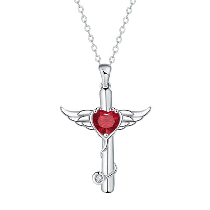 Wings cross stethoscope necklace for women in electroplated copper with diamond colour accents