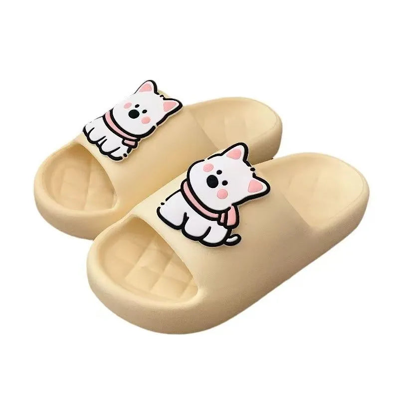 Rhombus patterned PVC slippers in cream white, a summer flip-flop with a thickening sole.