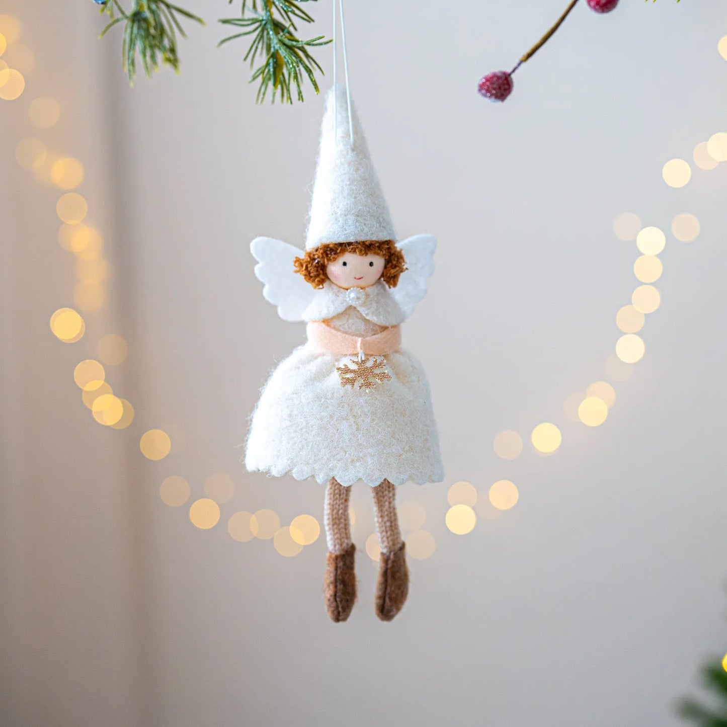 Modern Christmas angel skirt felt pendant decoration in white or pink with cloth material