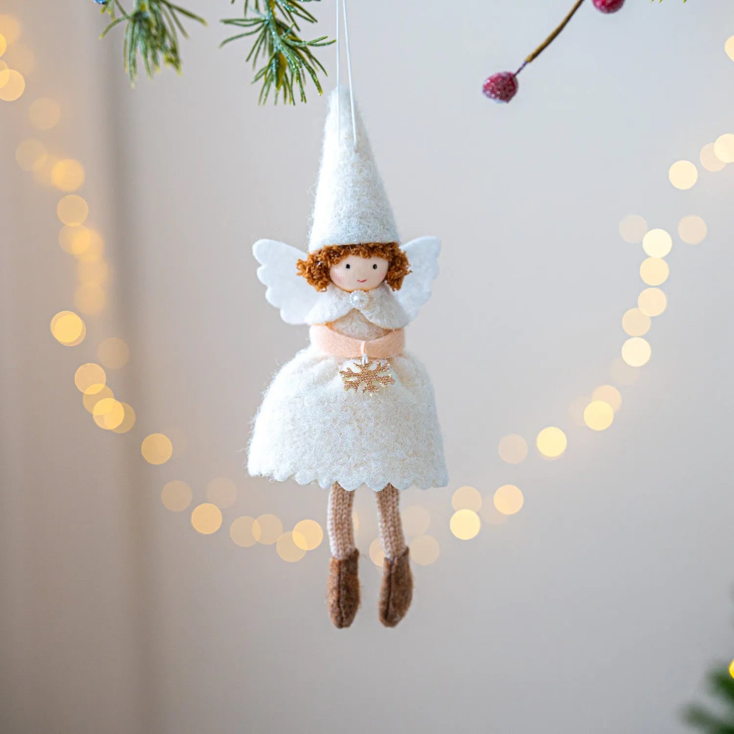 Modern Christmas angel skirt felt pendant decoration in white or pink with cloth material
