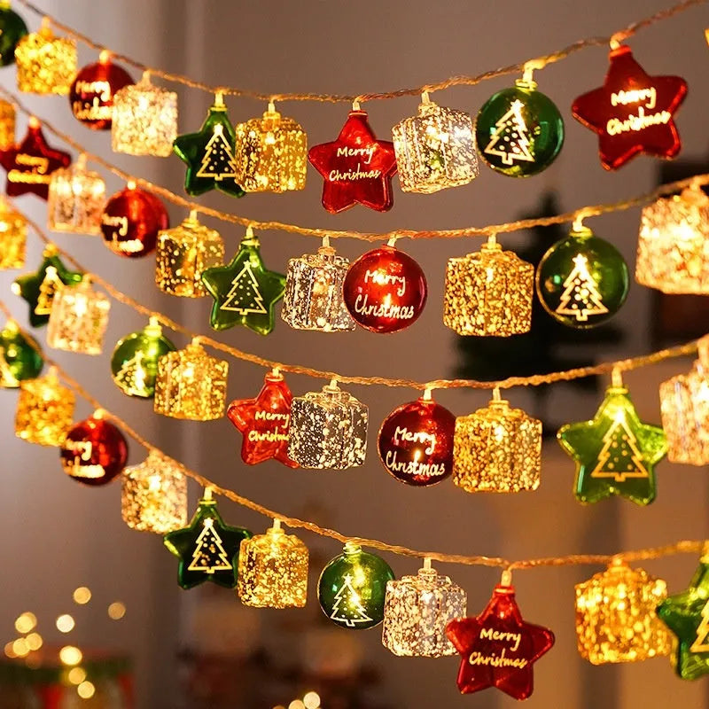 XINGX heart-shaped electroplated ball Christmas pendant lights in gold gift bag, star, ball, macaron and spiral designs