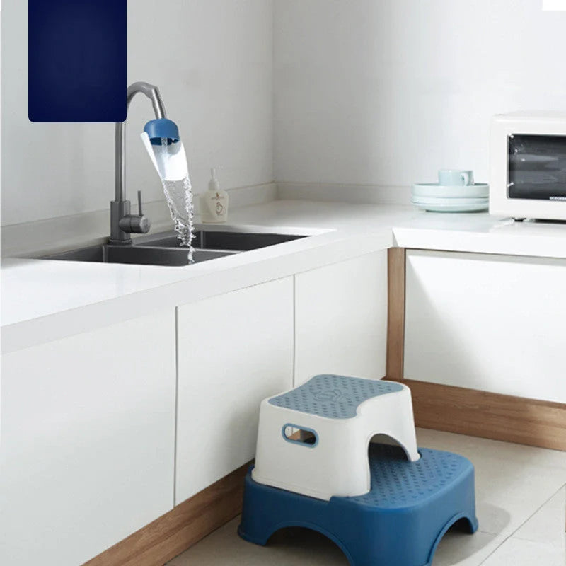 Children's blue and red faucet extender wash station for easy handwashing