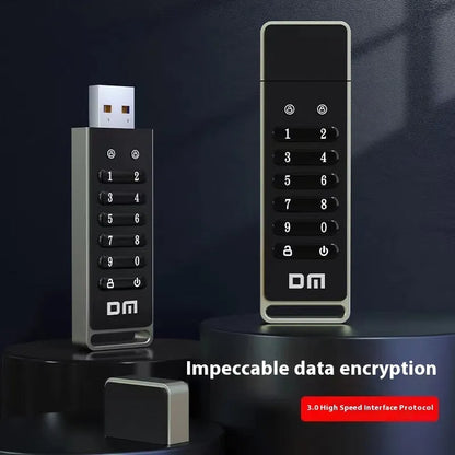 64GB metal USB 3.0 flash drive with fingerprint scanner and encryption button