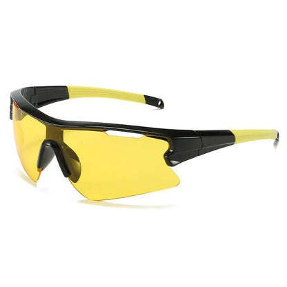 Windproof sports sunglasses with adjustable pads in black frame and grey lens for outdoor cycling