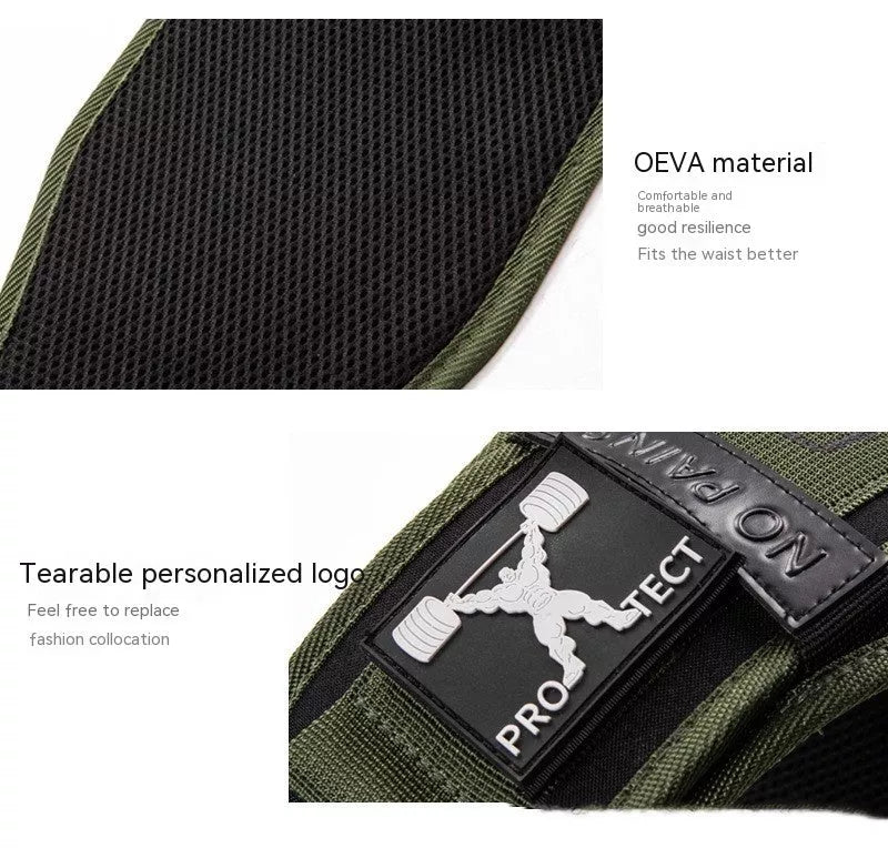 Men's large fitness belt in army green for lumbar support during workouts