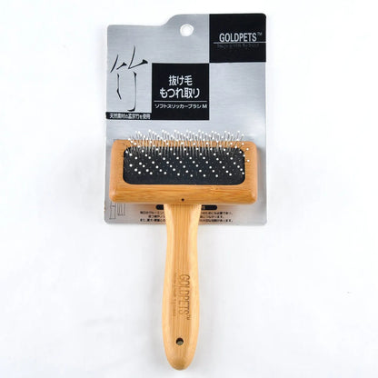 Bamboo air cushion pet comb with steel pins, Mengzong bamboo handle, sizes S M L