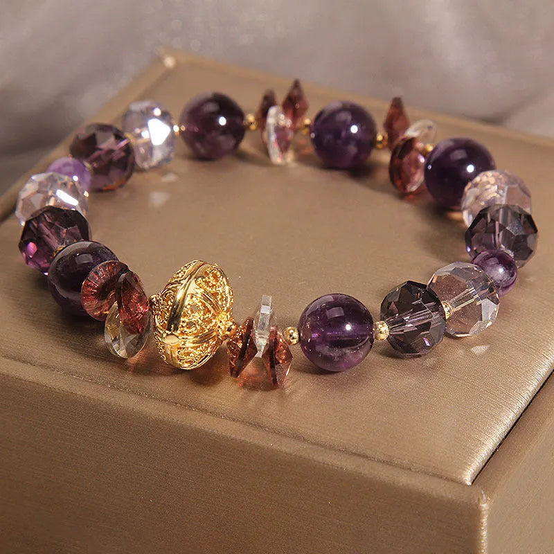 Purple crystal bracelet with wind chime pumpkin lucky beads and rhinestone details for women