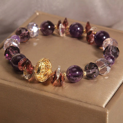 Purple crystal bracelet with wind chime pumpkin lucky beads and rhinestone details for women
