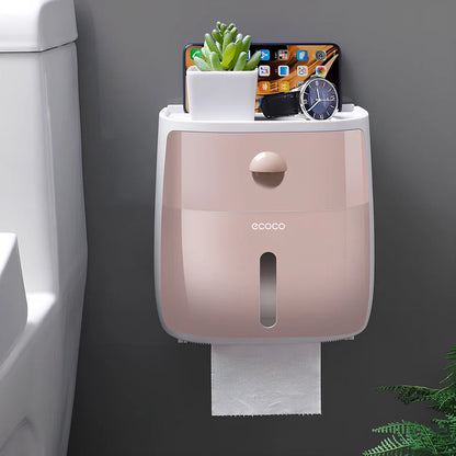 Double-layer waterproof tissue box rack with pumping mechanism in black, blue, grey or pink